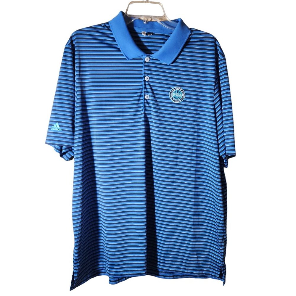 Adidas Clima Cool PGA Blue Striped Short Sleeve Polo Shirt Summer Golf